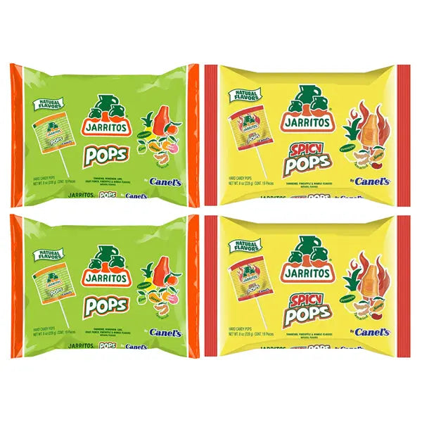 4 Pack - Jarritos Lollipops Mexican Hard Candy with Natural Fruit Flavors 2 Spicy & 2 Original Bags Jarritos